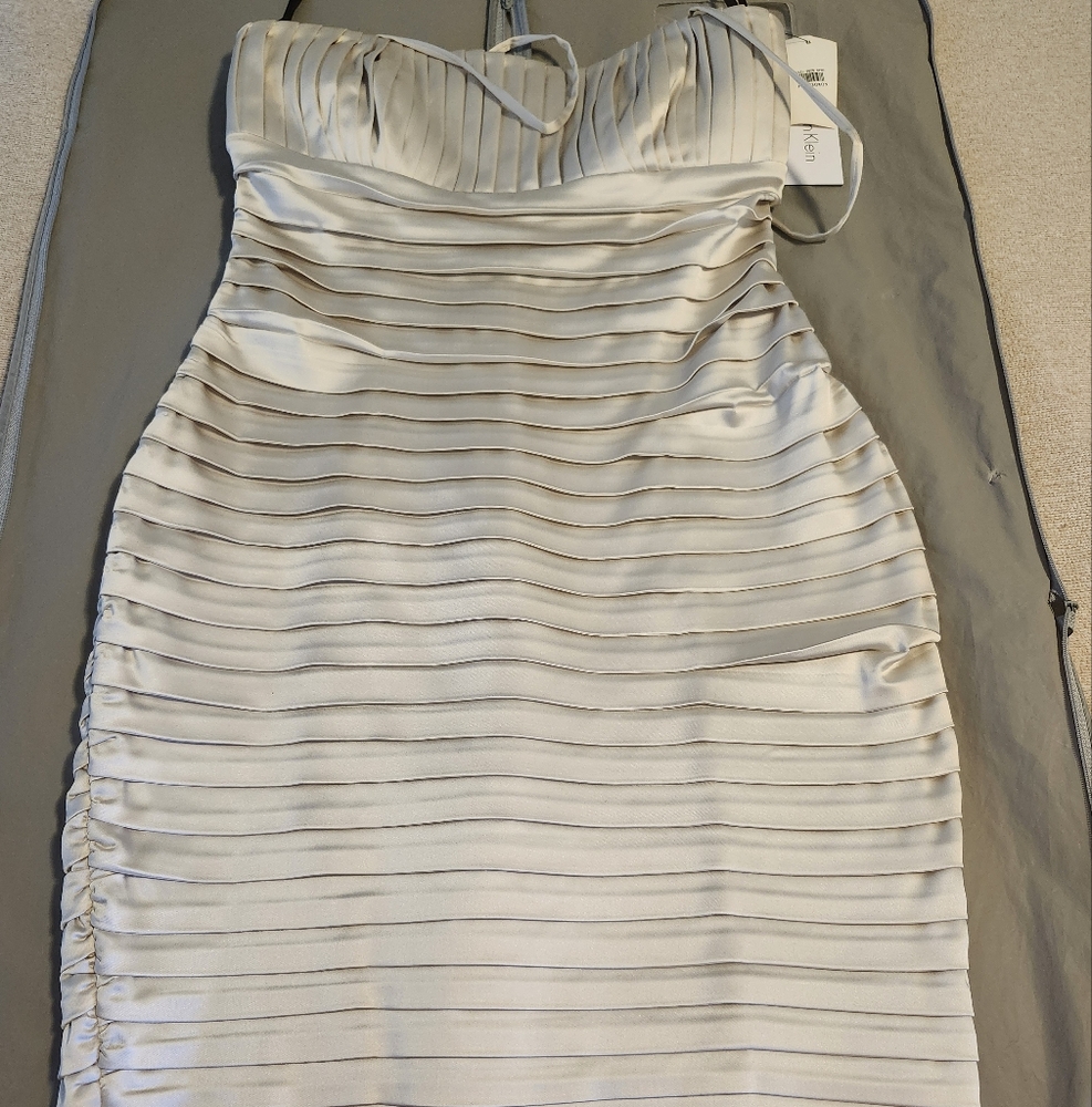 Elegant Silver Satin Pleated Dress